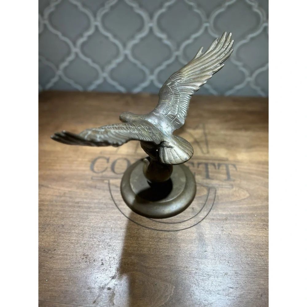 Solid Brass Eagle Perched On Ball Very Heavy About 5 Pounds Great Patina Vintage